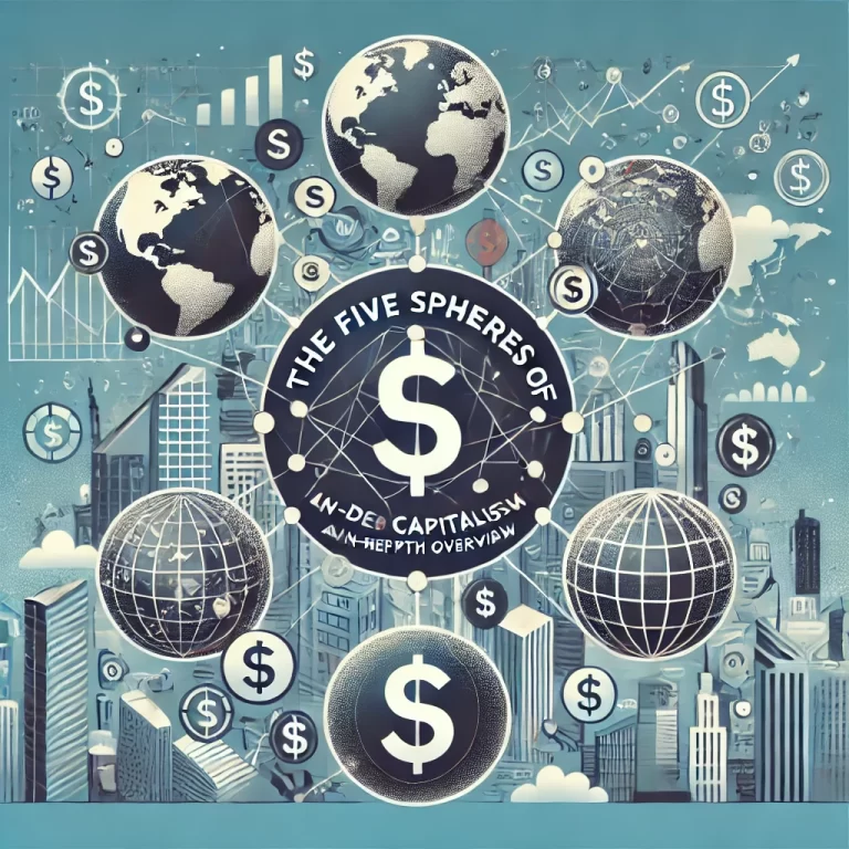 The image features interconnected spheres, dollar signs, a city skyline, and a world map. The title is displayed in clear, professional typography against a modern and engaging design, reflecting the comprehensive and analytical nature of the content.