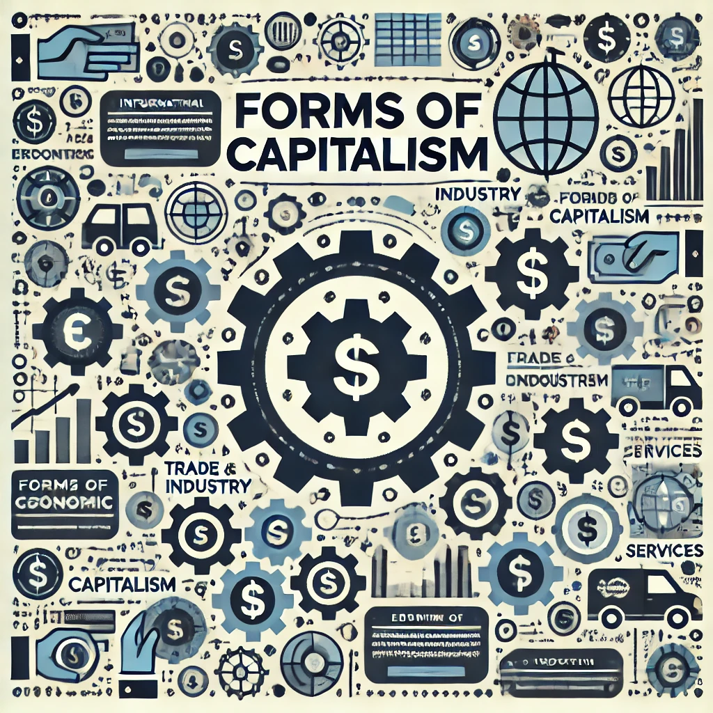 The image features interconnected gears, dollar signs, a globe, and icons representing different economic activities such as trade, industry, and services. The title is displayed in clear, professional typography against a modern and visually appealing design, reflecting the educational nature of the content.