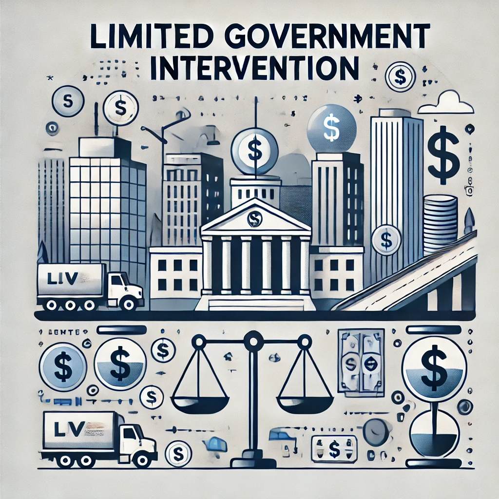  The image features government buildings with a minimal presence, dollar signs, a balance scale, and a city skyline. The title is displayed in clear, bold typography against a modern and visually engaging design, reflecting the economic and political aspects of the content.