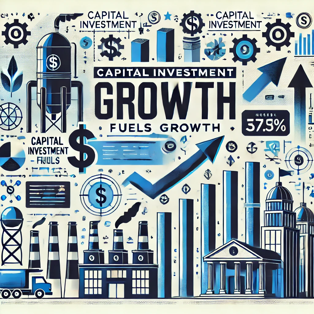  The image features dollar signs, upward-trending graphs, industrial buildings, and icons representing growth and investment. The title is displayed in clear, bold typography against a modern and visually appealing design, reflecting the economic and growth-focused aspects of the content.